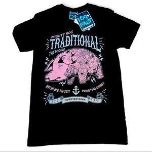 Mens Too Fast Mighty Pig Traditional Tattooing black tee shirt
